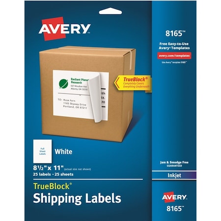 Avery Label, Inkj, Sheet, 8.5X11, 25 AVE8165